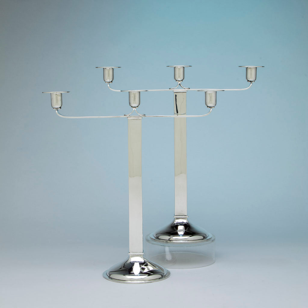 Pair of Porter Blanchard Sterling Silver Art Deco/ Mid-Century Modern Candelabra, Burbank, CA, c. 1950