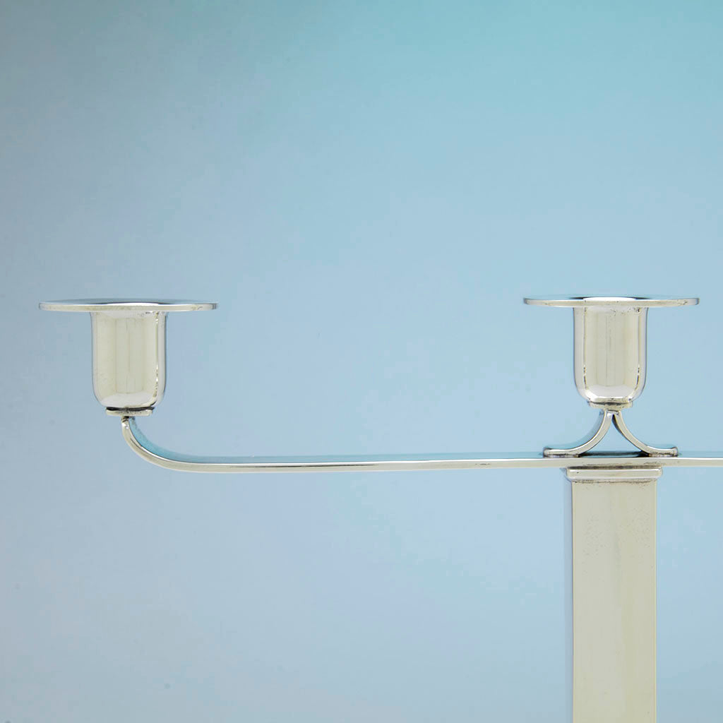 Arm of Pair of Porter Blanchard Sterling Silver Art Deco/ Modernist Candelabra, Burbank, CA, c. 1950