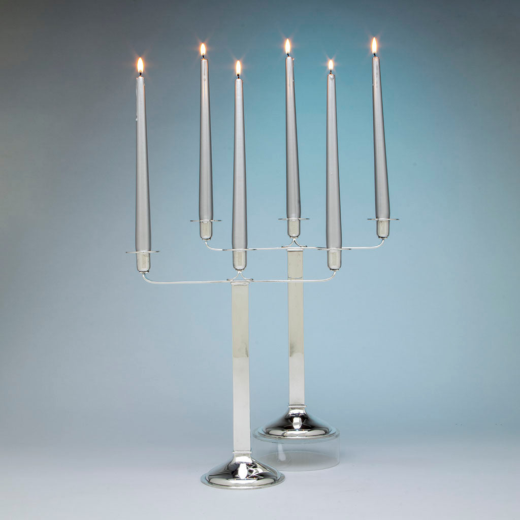 Lit Pair of Porter Blanchard Sterling Silver Art Deco/ Modernist Candelabra, Burbank, CA, c. 1950