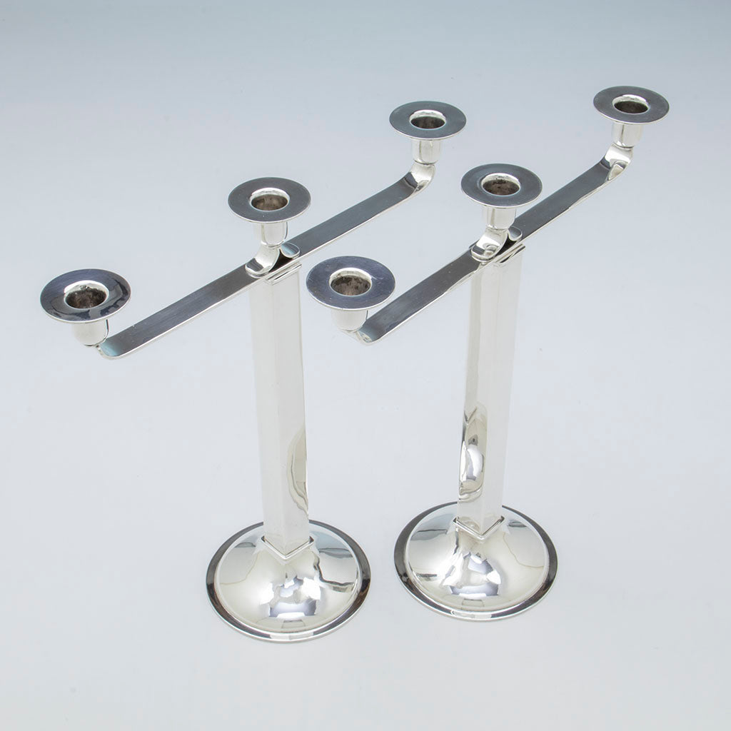 Top view of Pair of Porter Blanchard Sterling Silver Art Deco/ Modernist Candelabra, Burbank, CA, c. 1950