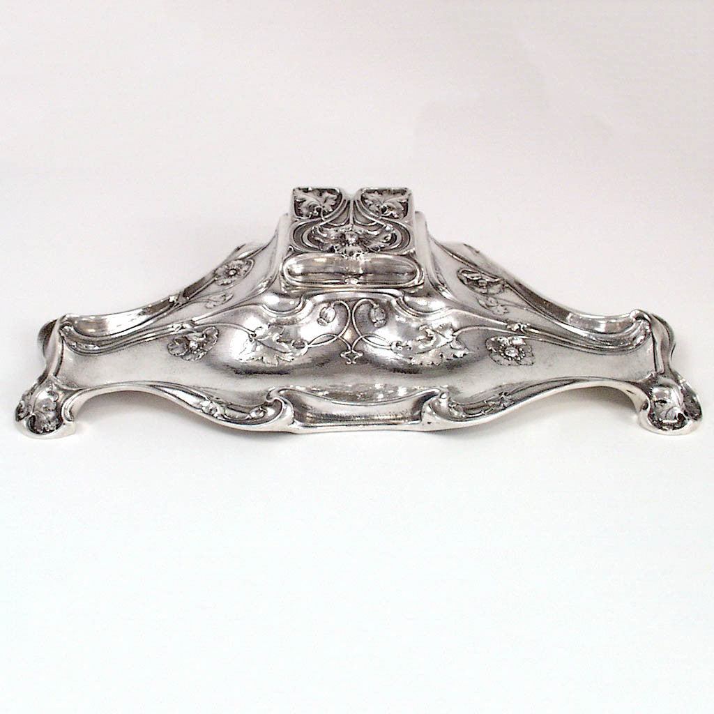 Gorham Art Nouveau Antique Sterling Silver 'Poppy' Inkwell, Providence, RI, c. 1900