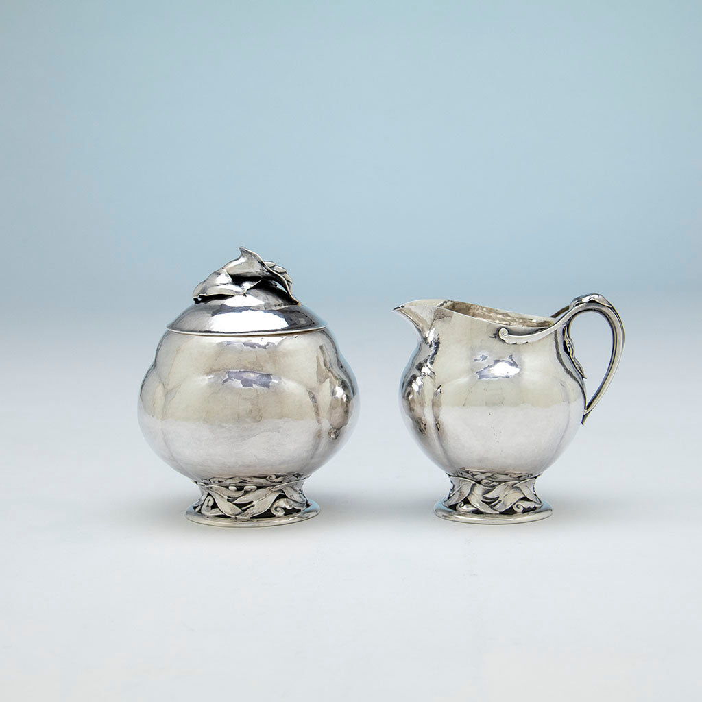 Creamer and sugar to Peer Smed Antique Sterling Silver Coffee Set, New York City, NY, c. 1930s