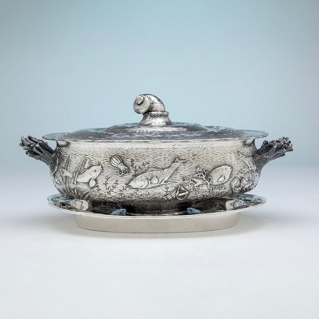 William Wilson &amp; Son Antique Sterling Silver Nautical Tureen, Philadelphia, PA, c. 1880