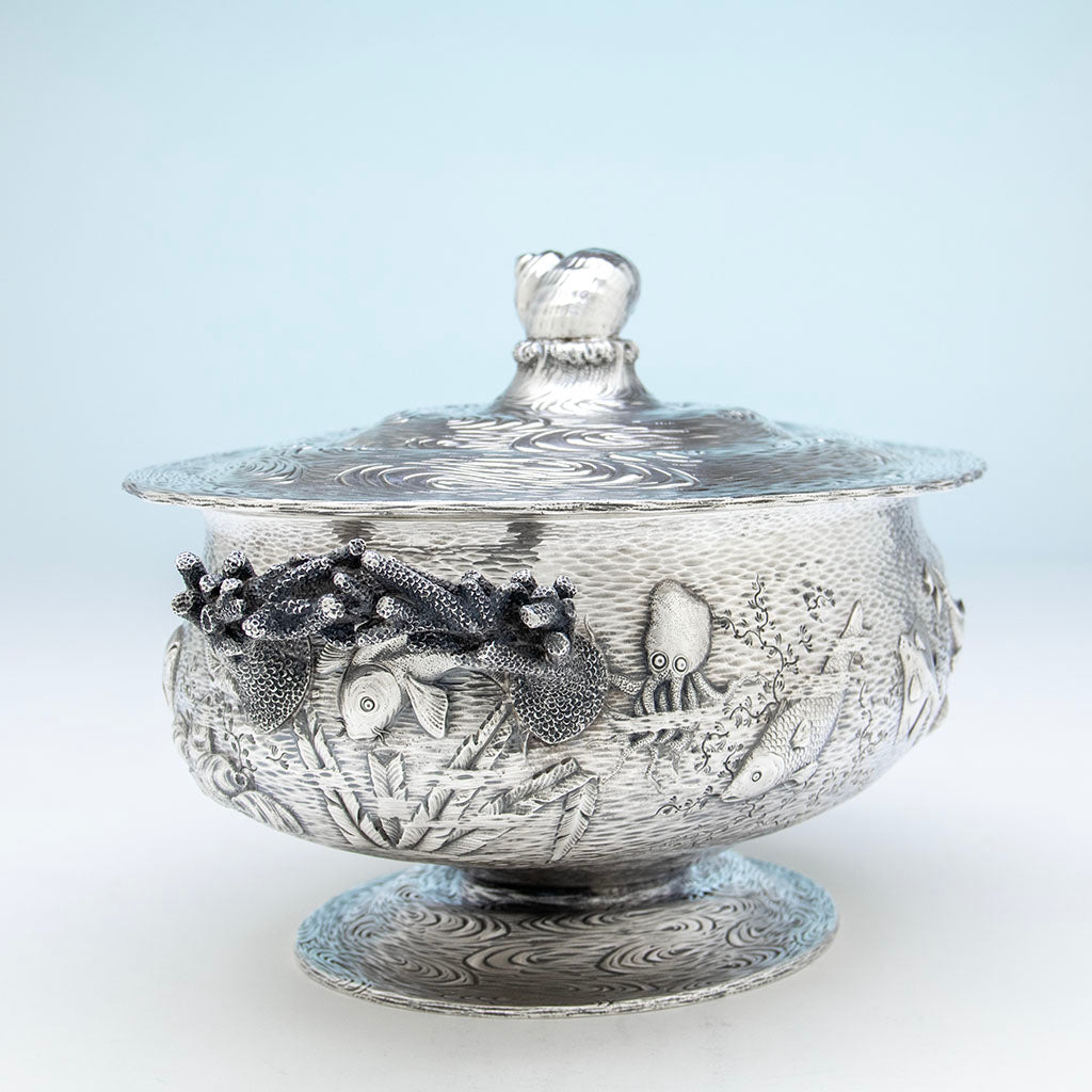 Handle detail of William Wilson &amp; Son Antique Sterling Silver Nautical Tureen, Philadelphia, PA, c. 1880