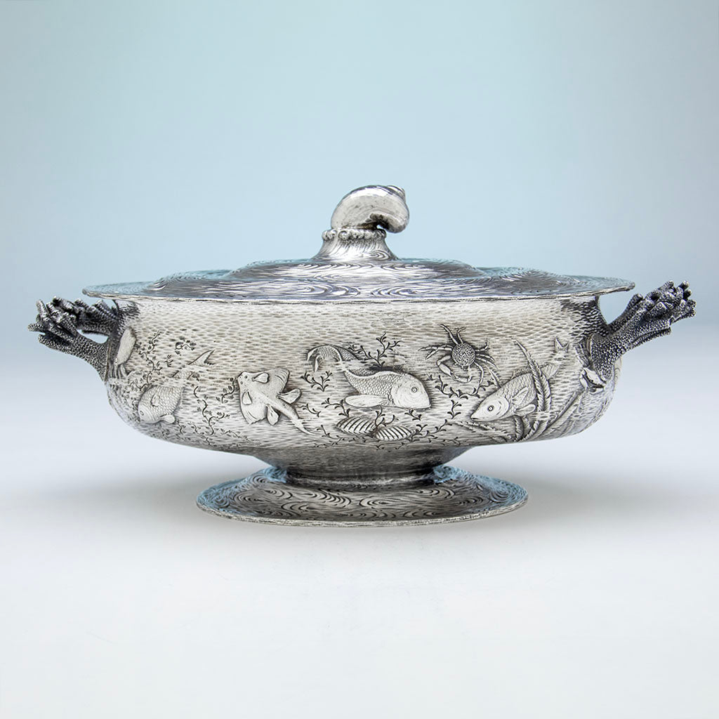 Side of William Wilson &amp; Son Antique Sterling Silver Nautical Tureen, Philadelphia, PA, c. 1880