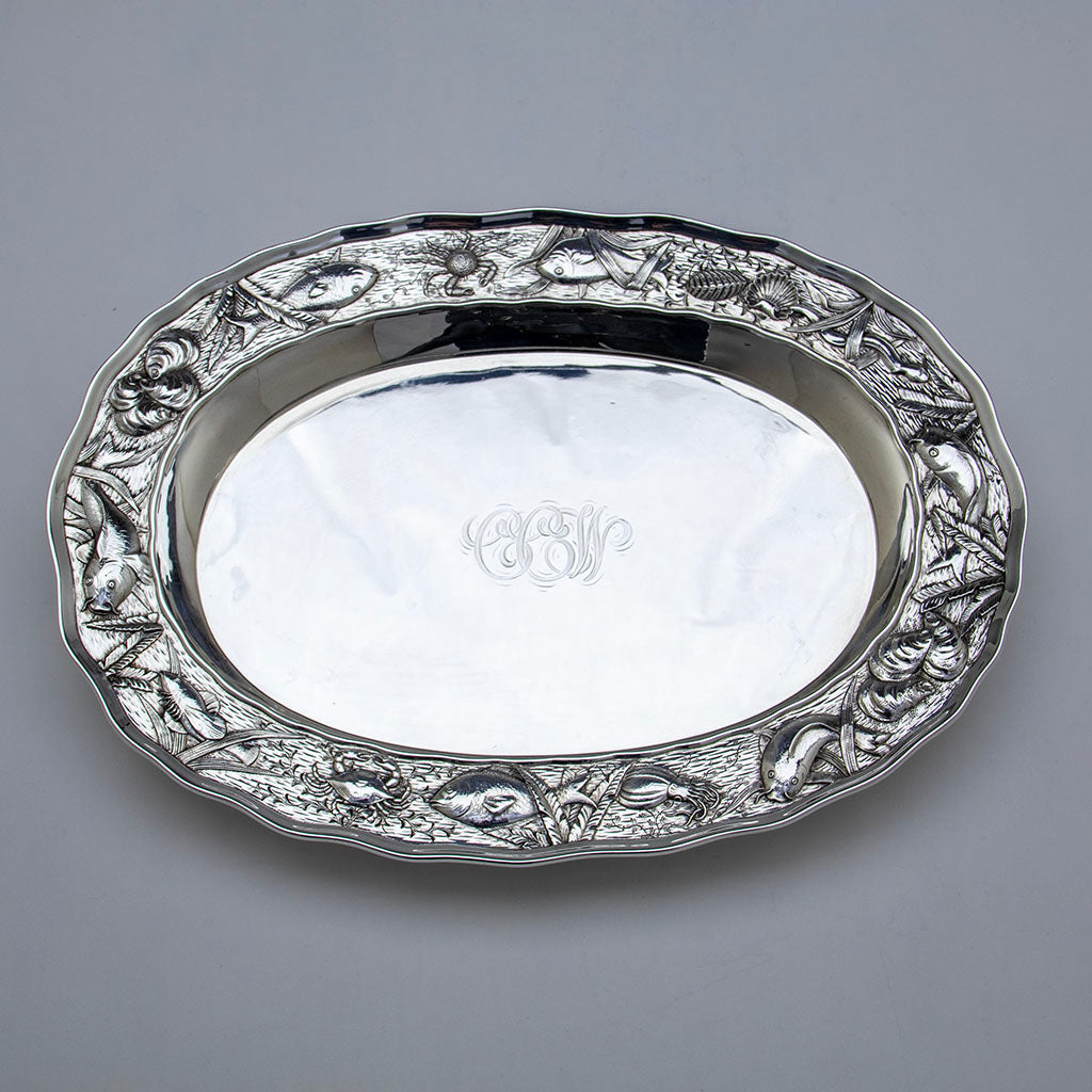 William Wilson &amp; Son Antique Sterling Silver Nautical Tureen tray, Philadelphia, PA, c. 1880
