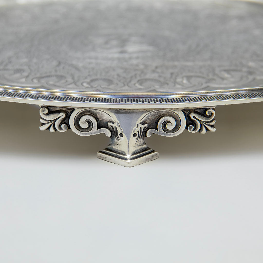 Foot of Tiffany &amp; Co Antique Sterling Silver Salver, New York City, NY, c. 1865