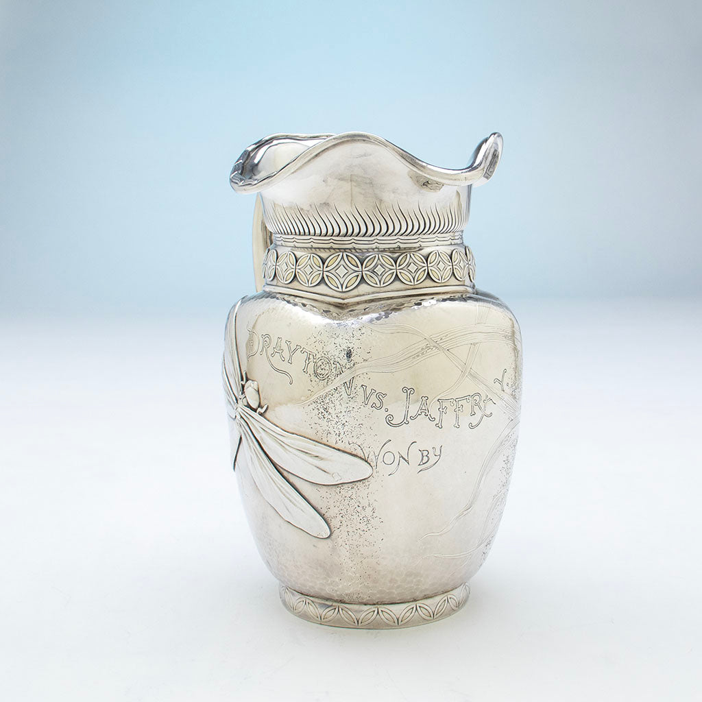 Inscription on Whiting Antique Sterling Silver Japonesque Trophy Pitcher, NYC, NY, c. 1883