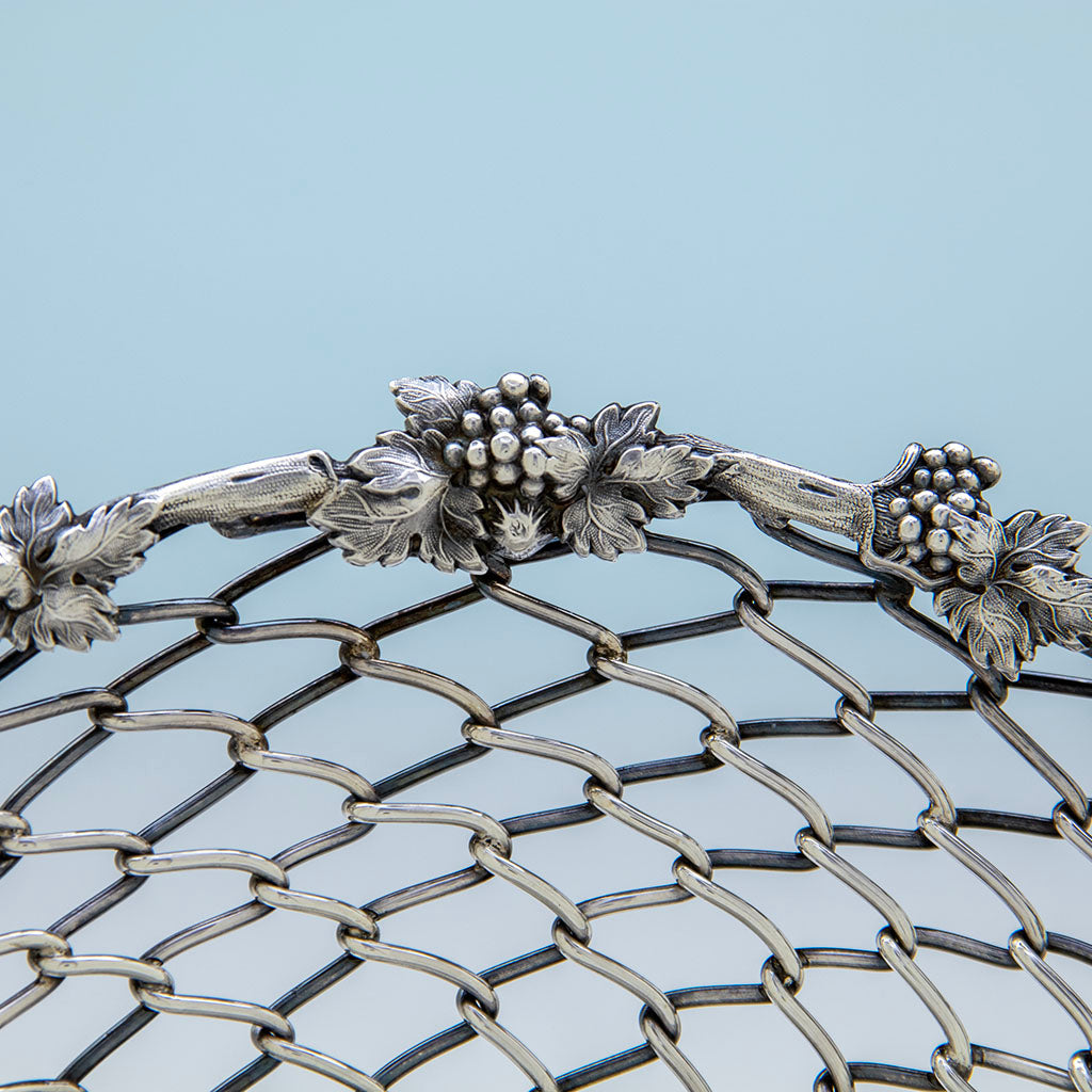 Border of William Gale &amp; Son Antique Coin Silver Large Fruit or Cake Basket, New York City, 1852