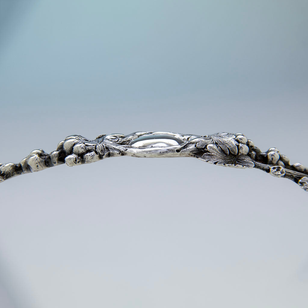 Handle detail of William Gale &amp; Son Antique Coin Silver Large Fruit or Cake Basket, New York City, 1852