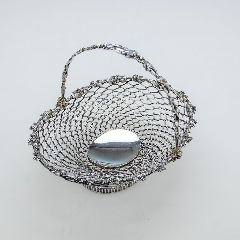 Interior of William Gale &amp; Son Antique Coin Silver Large Fruit or Cake Basket, New York City, 1852