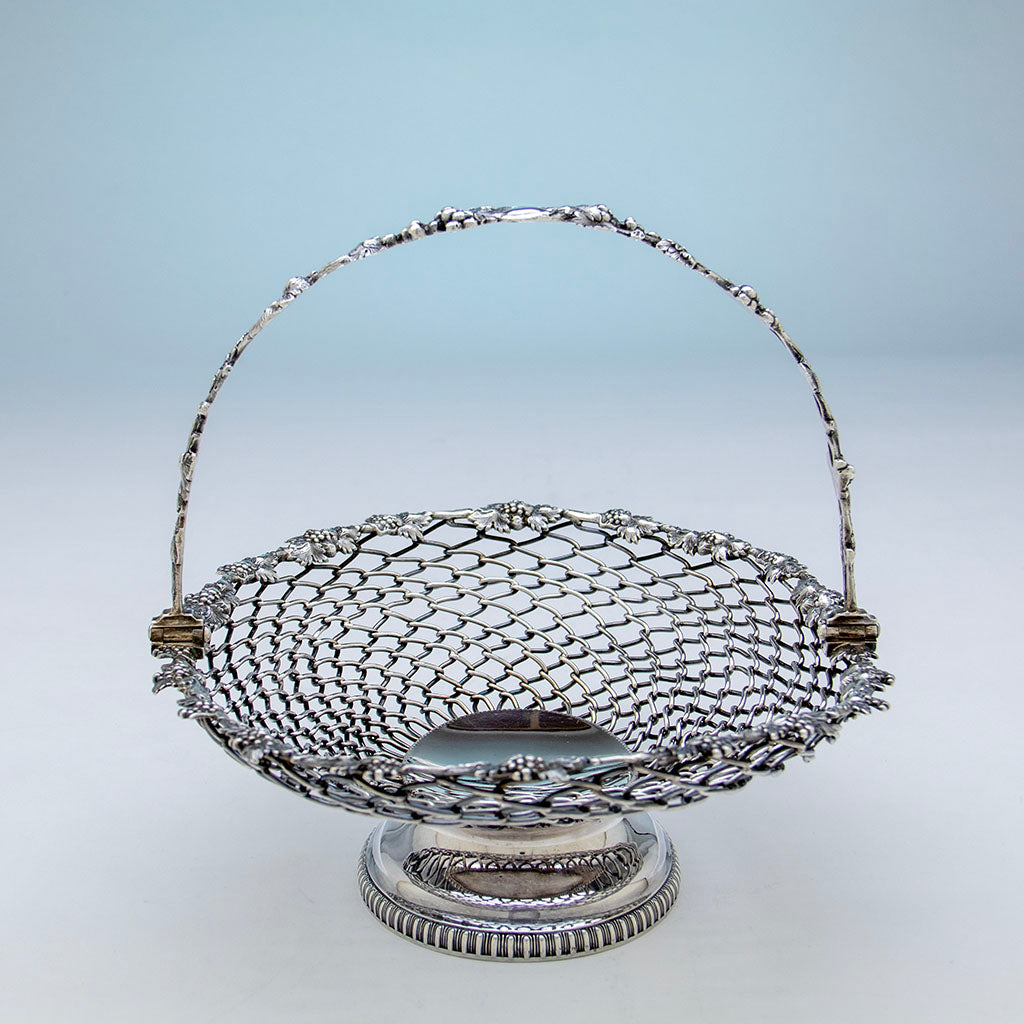 Side of William Gale &amp; Son Antique Coin Silver Large Fruit or Cake Basket, New York City, 1852