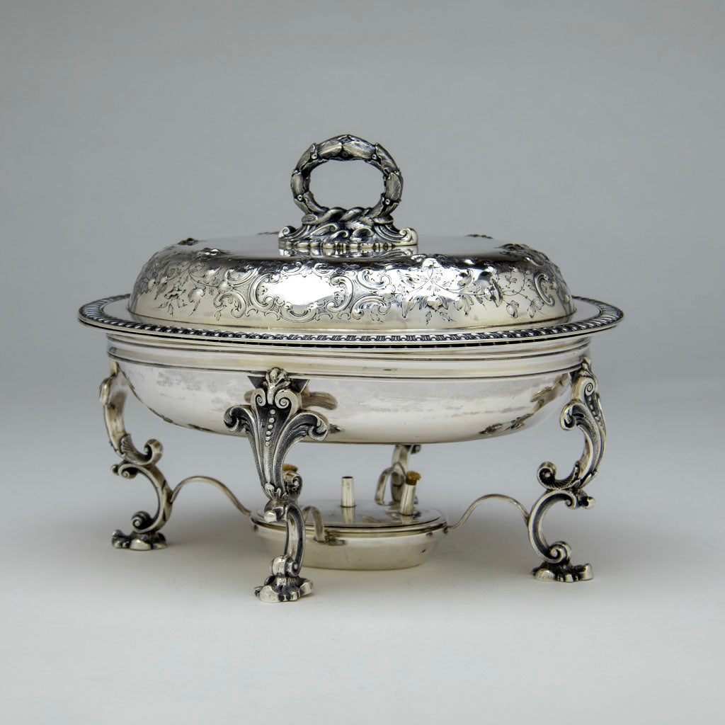 William Gale & Son Antique Sterling Silver Entree Server with Warmer, New York City, NY 1865