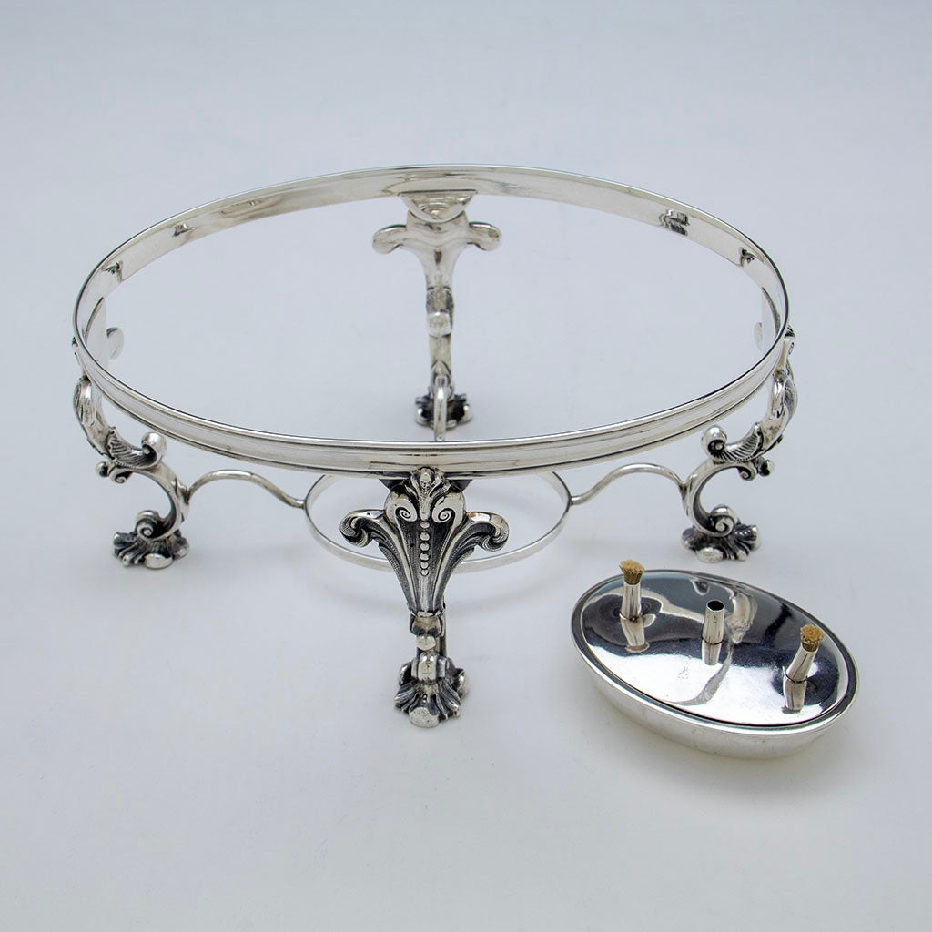 Stand to William Gale &amp; Son Antique Sterling Silver Entree Server with Warmer, New York City, NY 1865