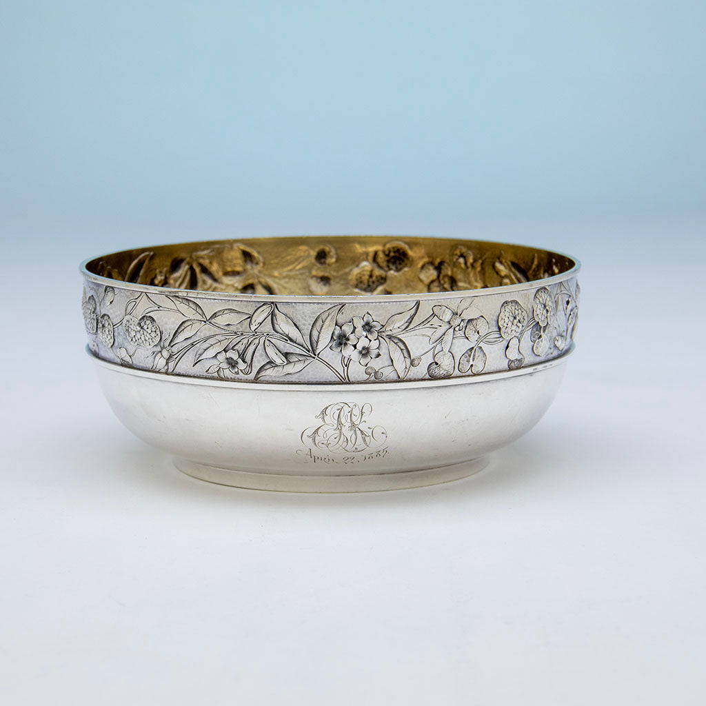 Dominick &amp; Haff (attr.) Antique Sterling Silver Intaglio Chased Aesthetic Movement Bowl, New York City, 1885