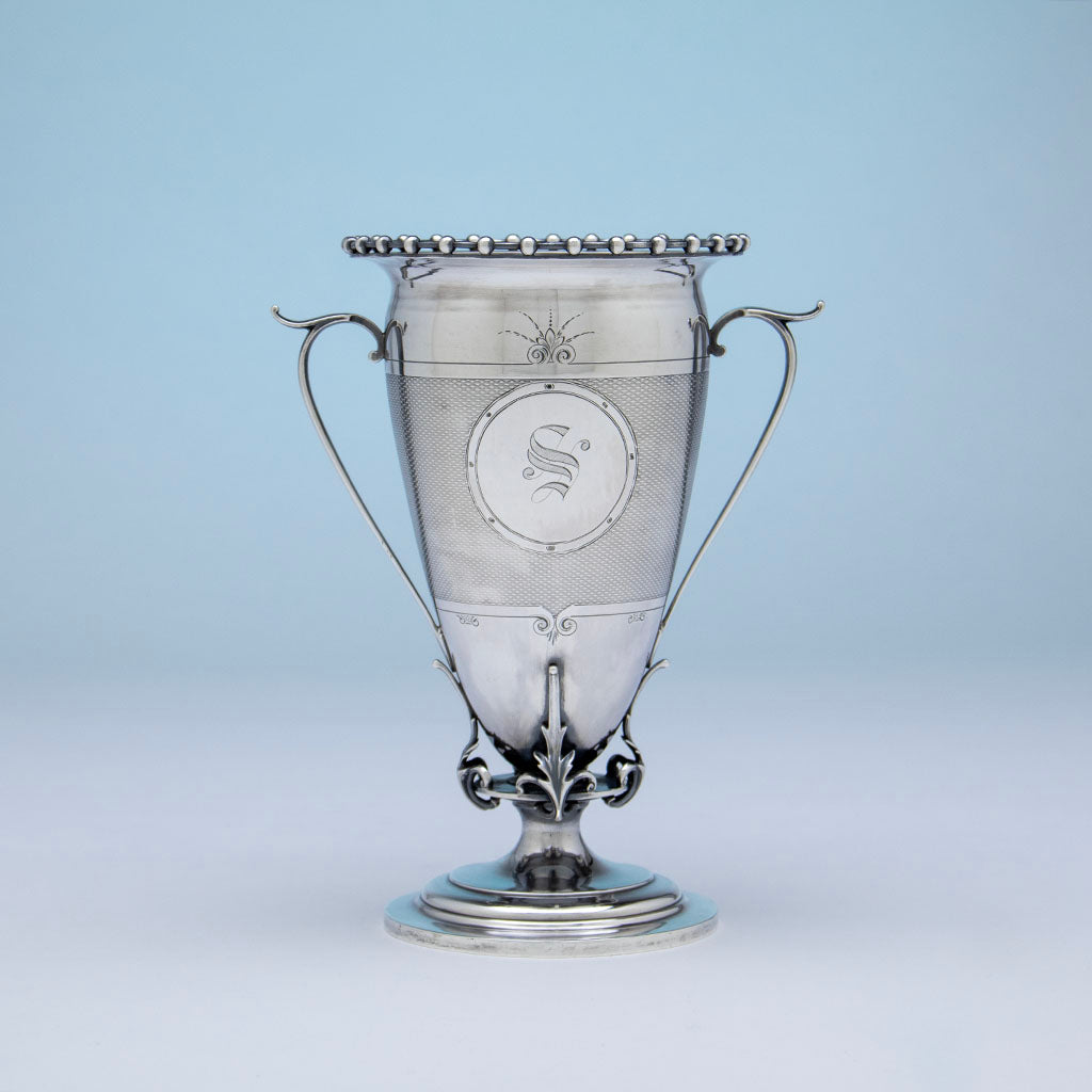 Gorham Antique Coin Silver 2-handled Celery Vase, Providence, RI, c. 1867