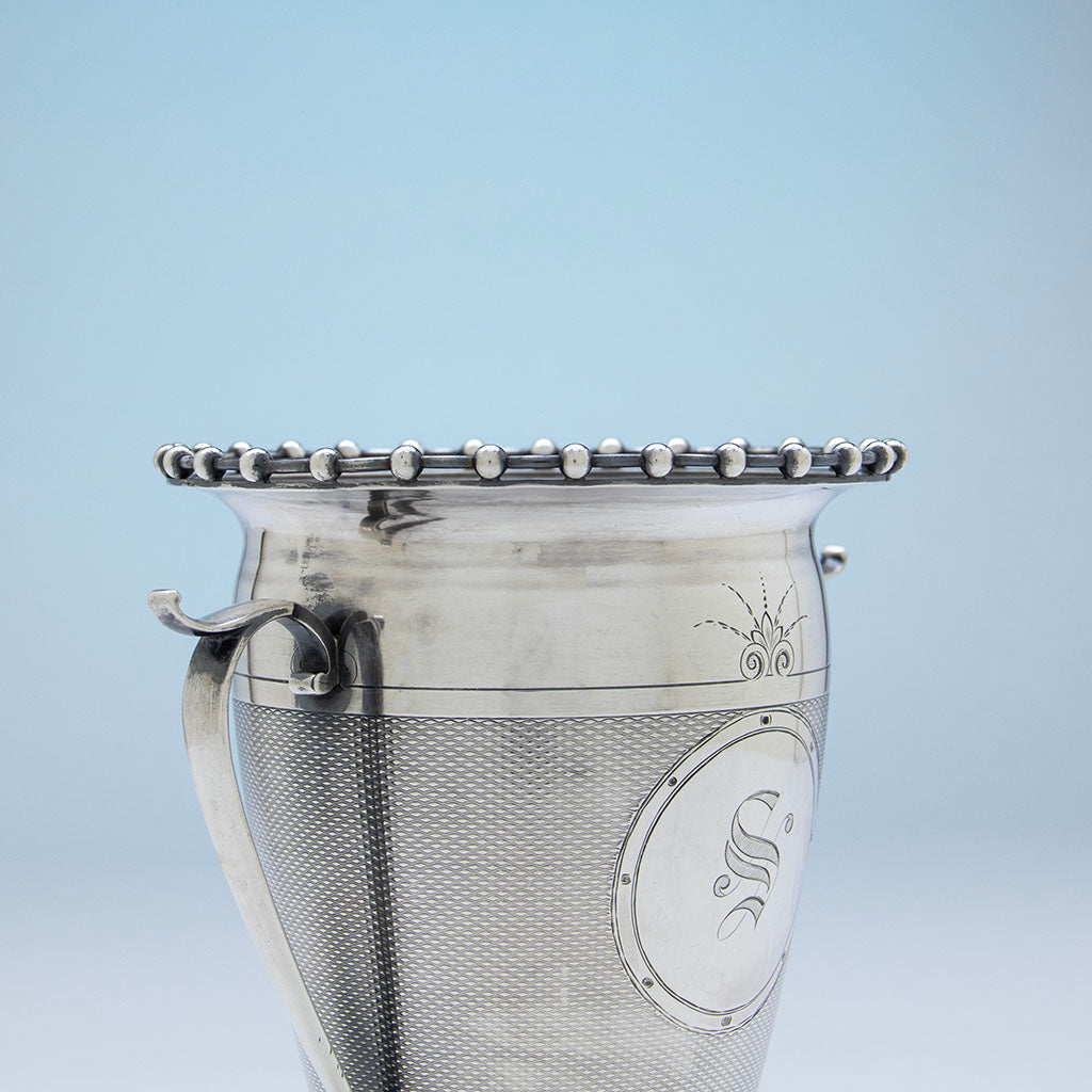 Rim of Gorham Antique Coin Silver 2-handled Celery Vase, Providence, RI, c. 1867