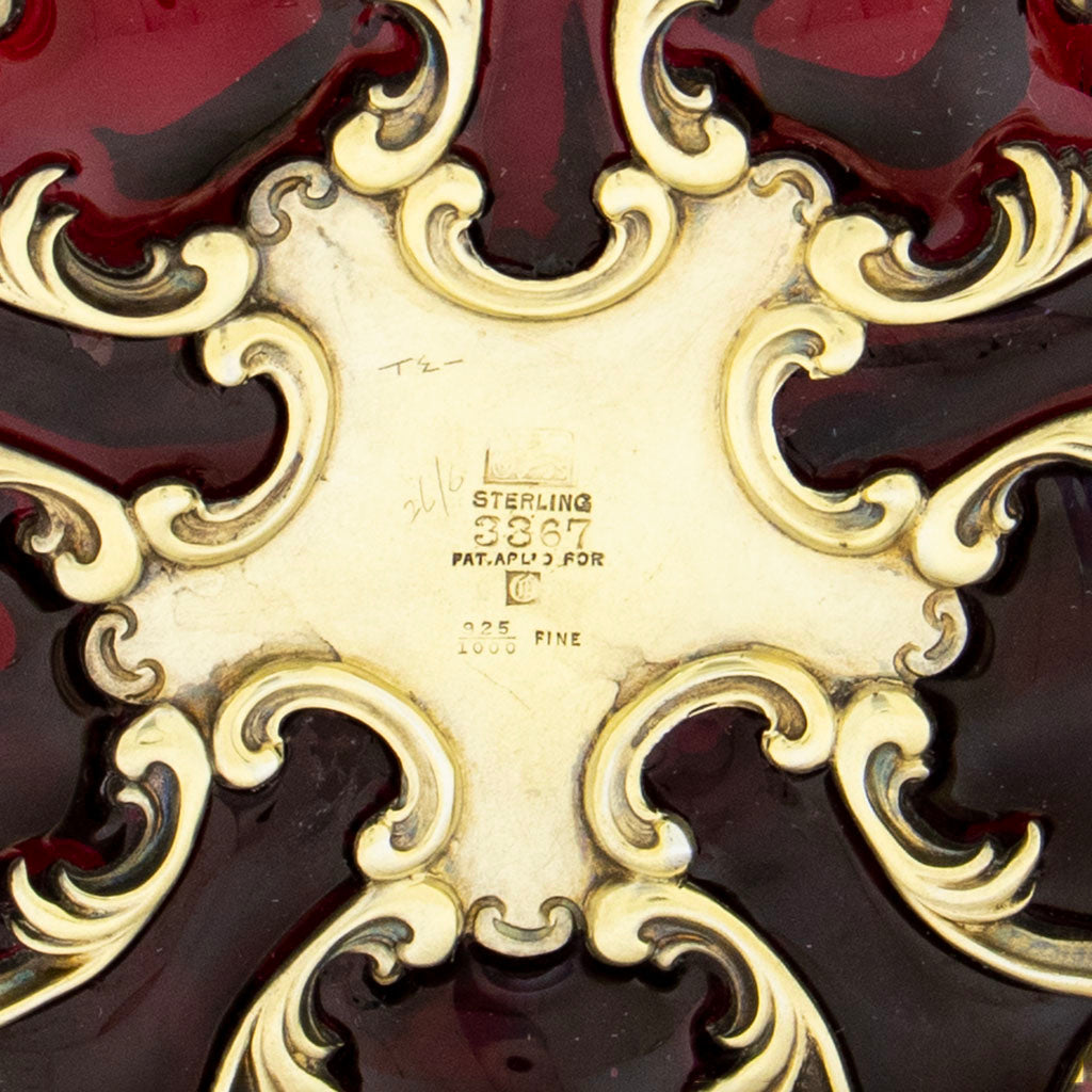 Marks on Whiting Antique Sterling Silver and Ruby Glass Cracker Jar, NYC, NY, 1905