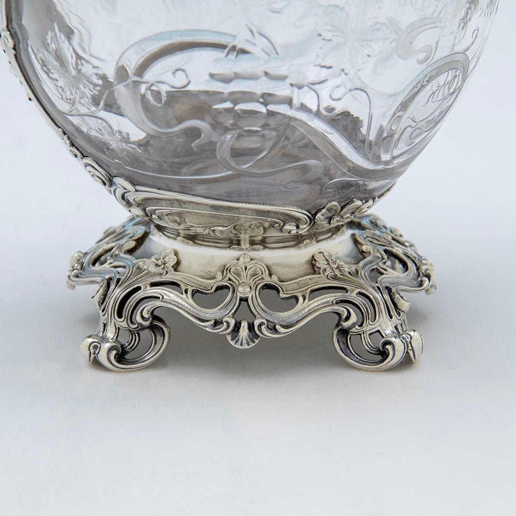 Base of Gorham Art Nouveau Sterling Silver Mounted Hoare Glass Claret Decanter, Providence, RI, 1902