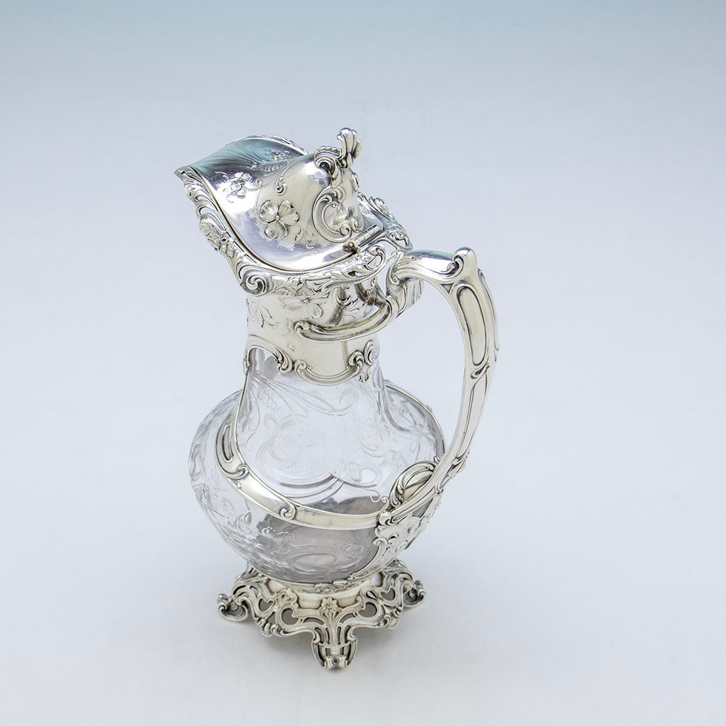Handle to Gorham Art Nouveau Sterling Silver Mounted Hoare Glass Claret Decanter, Providence, RI, 1902