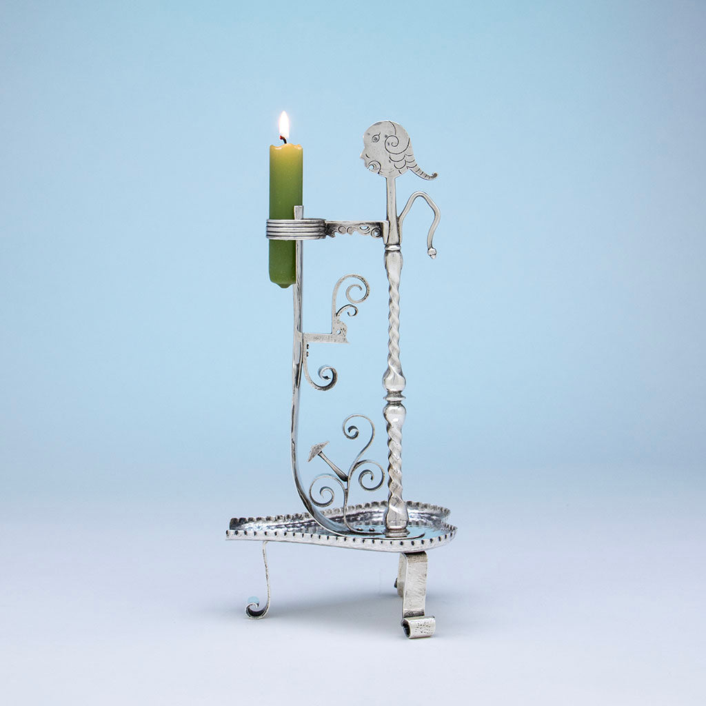 Dominick &amp; Haff Antique Sterling Silver Figural Candlestick, NYC, NY, 1881 with shorter candle
