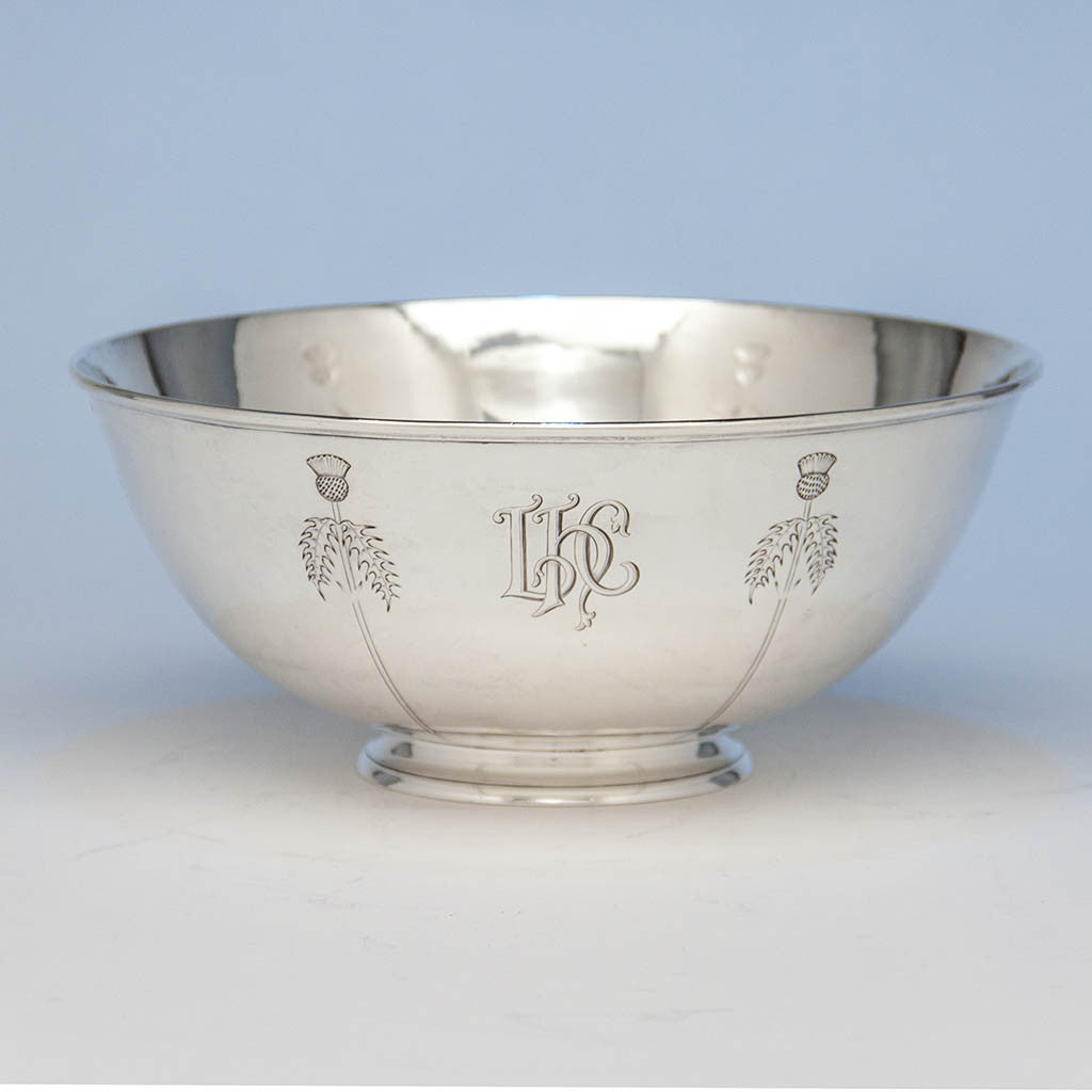 Arthur Stone Arts &amp; Crafts Sterling Silver Thistle Decorated Bowl, Gardner, MA, c. 1914