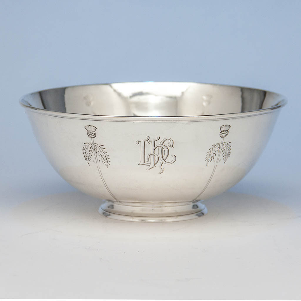 Arthur Stone Arts & Crafts Sterling Silver Thistle Decorated Bowl, Gardner, MA, c. 1914