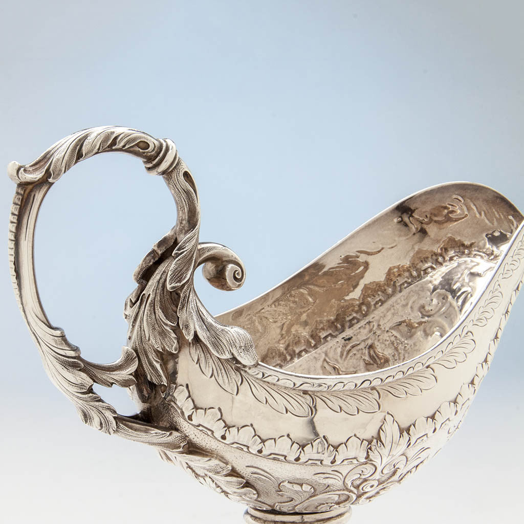 Handle to Obadiah Rich Antique Sterling Silver Sauce Boat, Boston, MA, c. 1840&#39;s