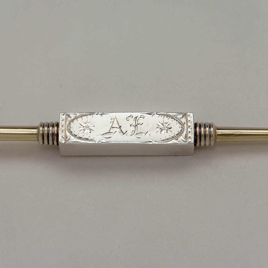 Monogram on Gorham Antique Sterling Silver Double Marrow Scoop, Providence, RI, 1875