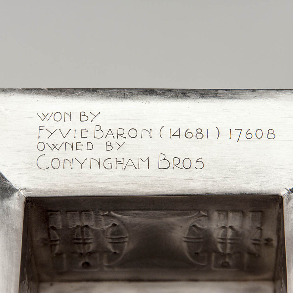 Winner inscription on Robert R. Jarvie Important Sterling Trophy, Chicago, 1913, design attributed to George Elmslie, awarded to Fyvie Baron, International Clydesdale Champion