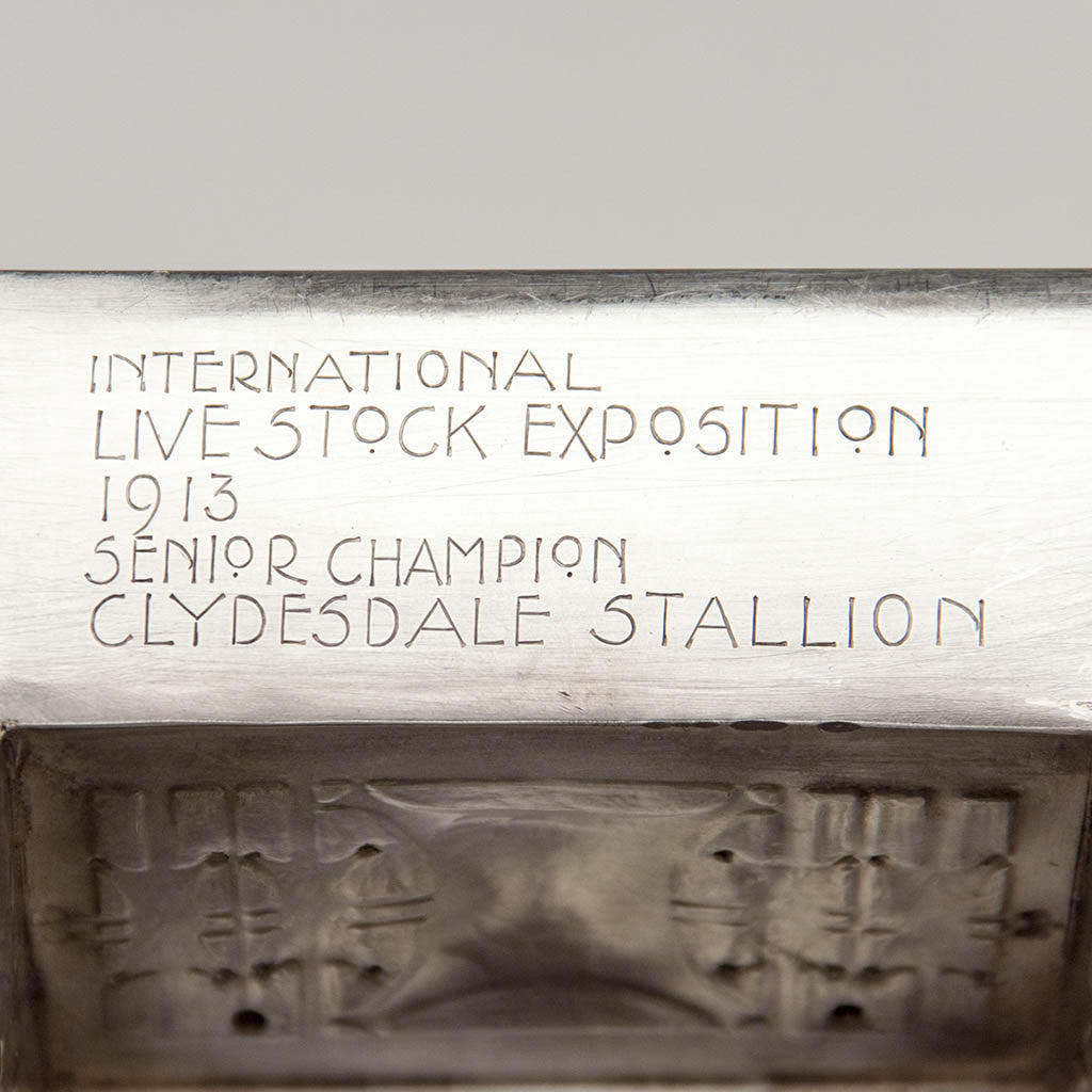 Presentation on Robert R. Jarvie Important Sterling Trophy, Chicago, 1913, design attributed to George Elmslie, awarded to Fyvie Baron, International Clydesdale Champion