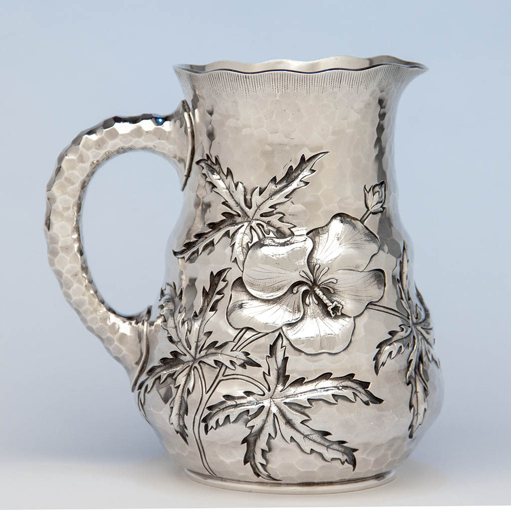 Dominick &amp; Haff Antique Sterling Silver Intaglio Chased Aesthetic Movement Water Pitcher, New York City, 1881