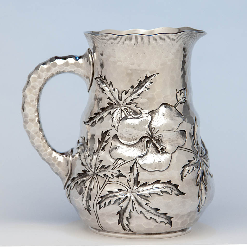 Dominick & Haff Antique Sterling Silver Intaglio Chased Aesthetic Movement Water Pitcher, New York City, 1881