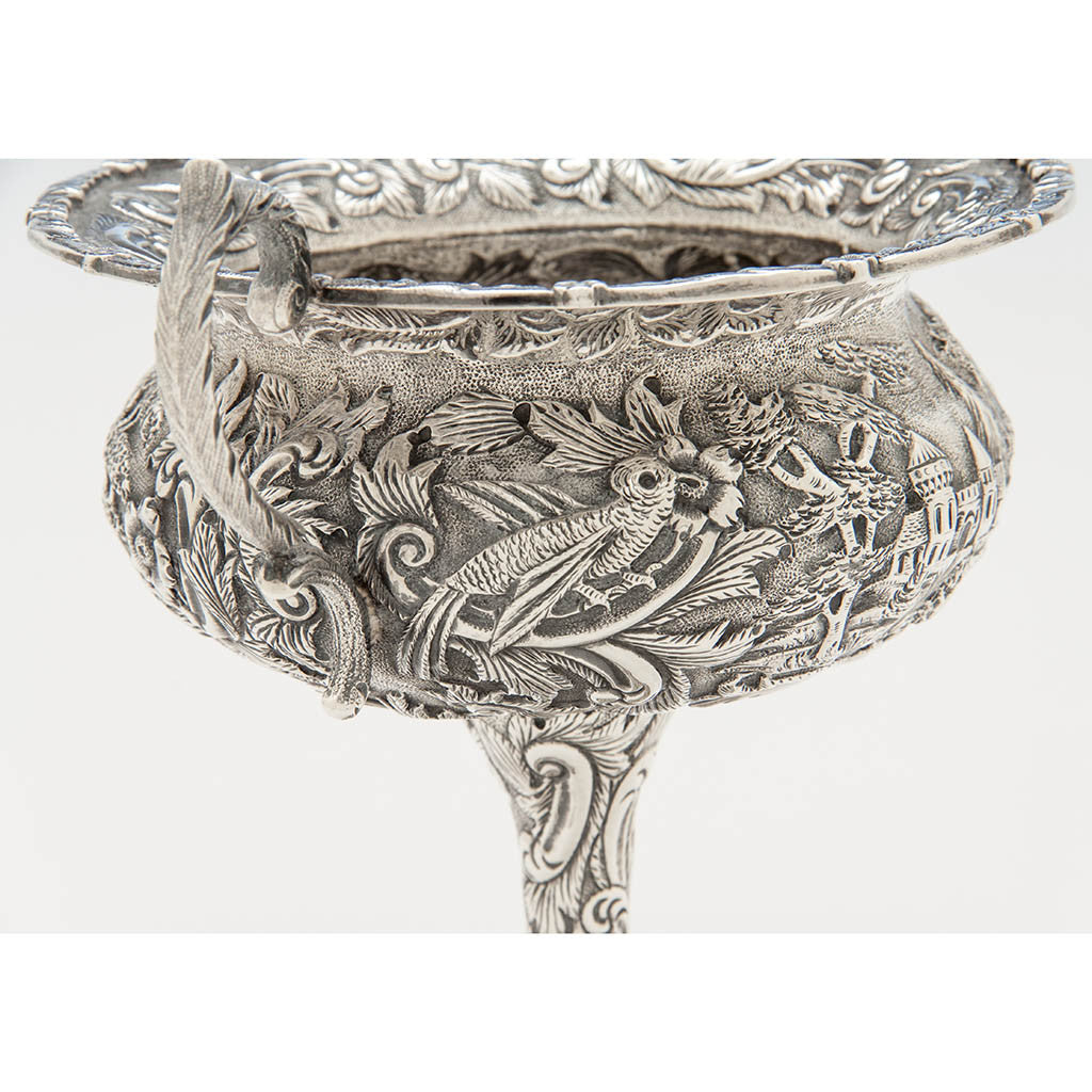 Bird on The Loring Andrews Company Antique Sterling Silver Repoussé Compote, Cincinnati, OH, c. 1910