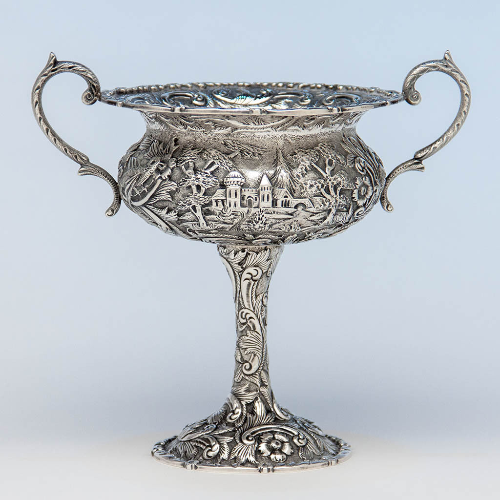 The Loring Andrews Company Antique Sterling Silver Repoussé Compote, Cincinnati, OH, c. 1910