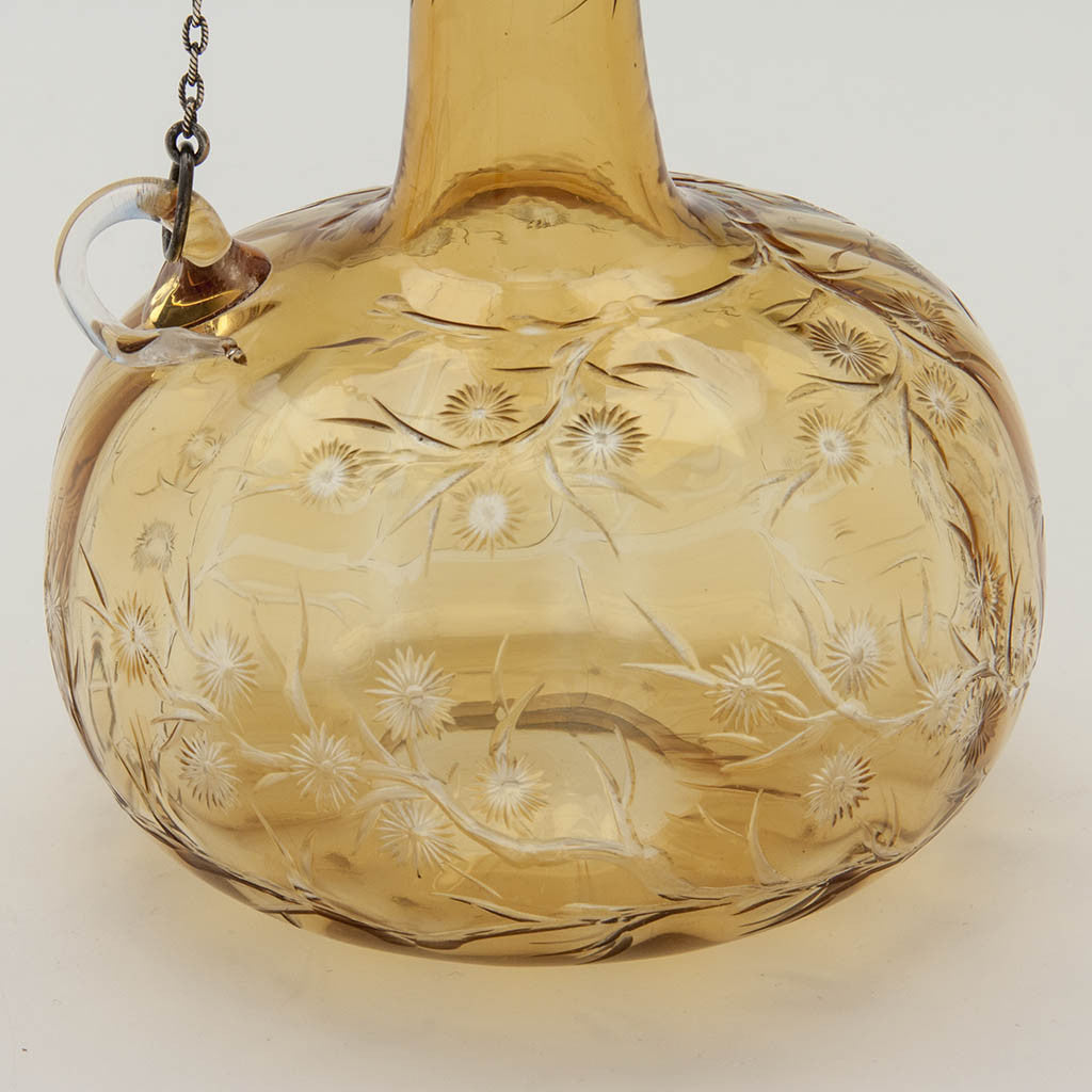 Glass detail of Gorham Sterling and Amber Cut to Clear Glass Claret Jug or Decanter, Providence, RI, 1887, the glass likely by Stevens &amp; Williams of England