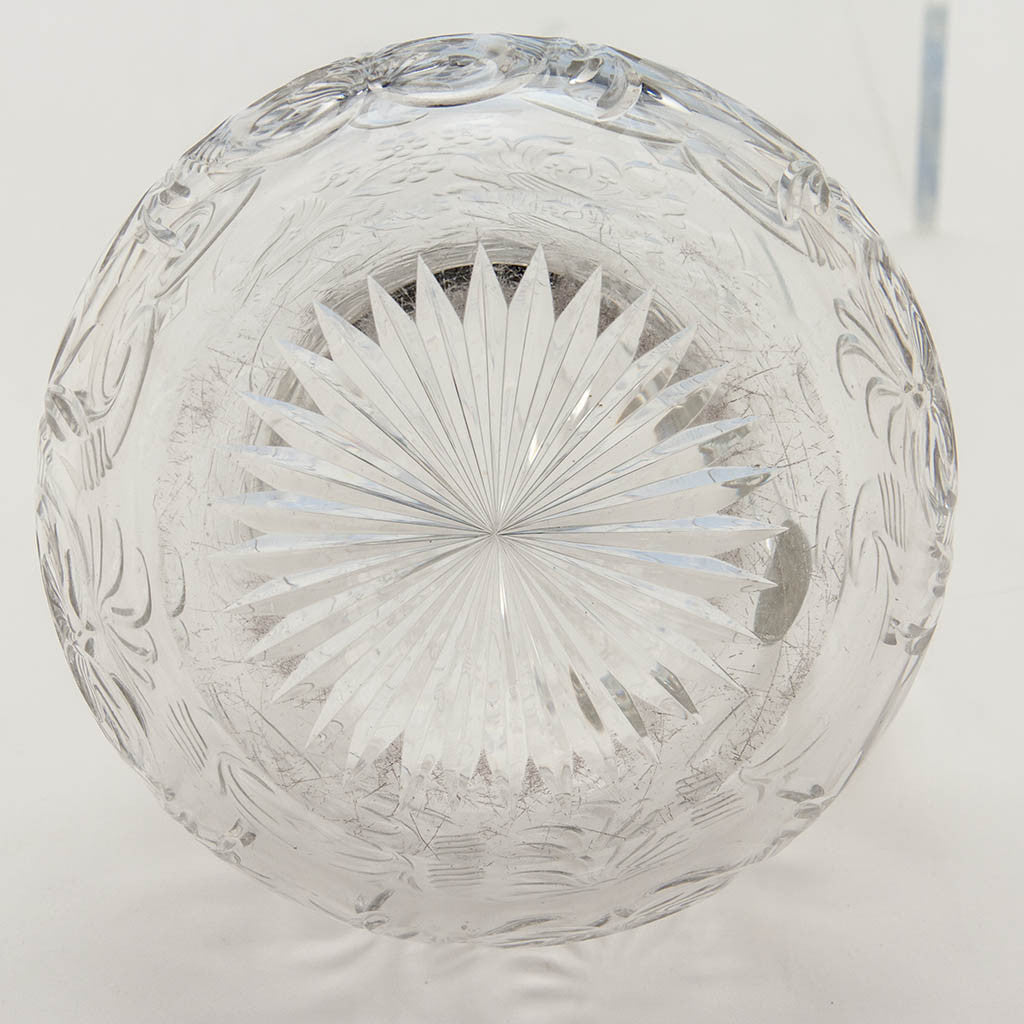 Starburst on Gorham Antique Sterling Mounted Crystal Decanter or Claret Jug, Providence, RI, 1886