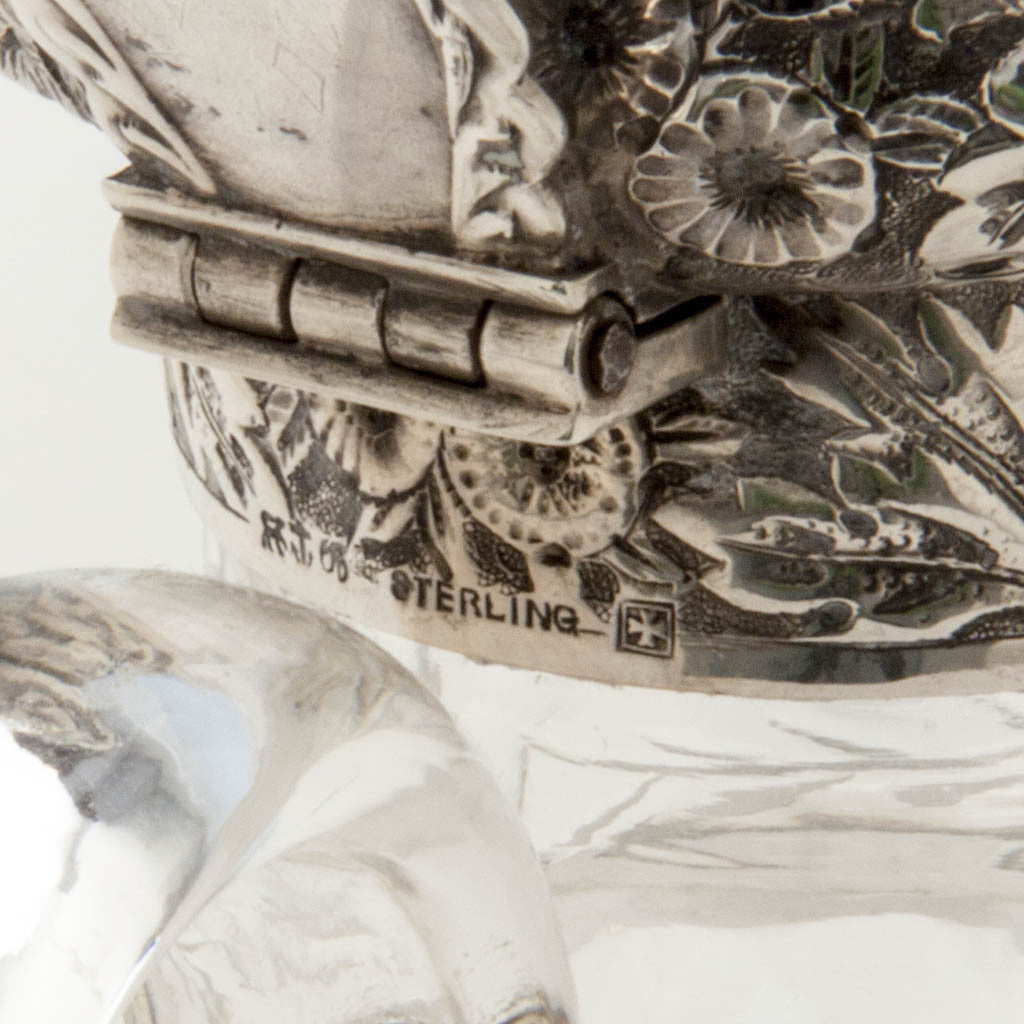 Marks on Gorham Antique Sterling Mounted Crystal Decanter or Claret Jug, Providence, RI, 1886
