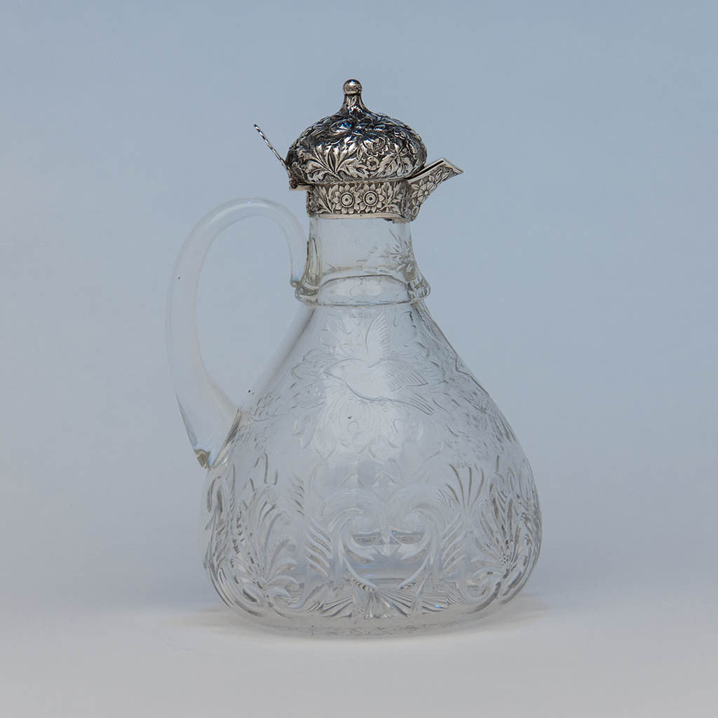 Gorham Antique Sterling Mounted Crystal Decanter or Claret Jug, Providence, RI, 1886