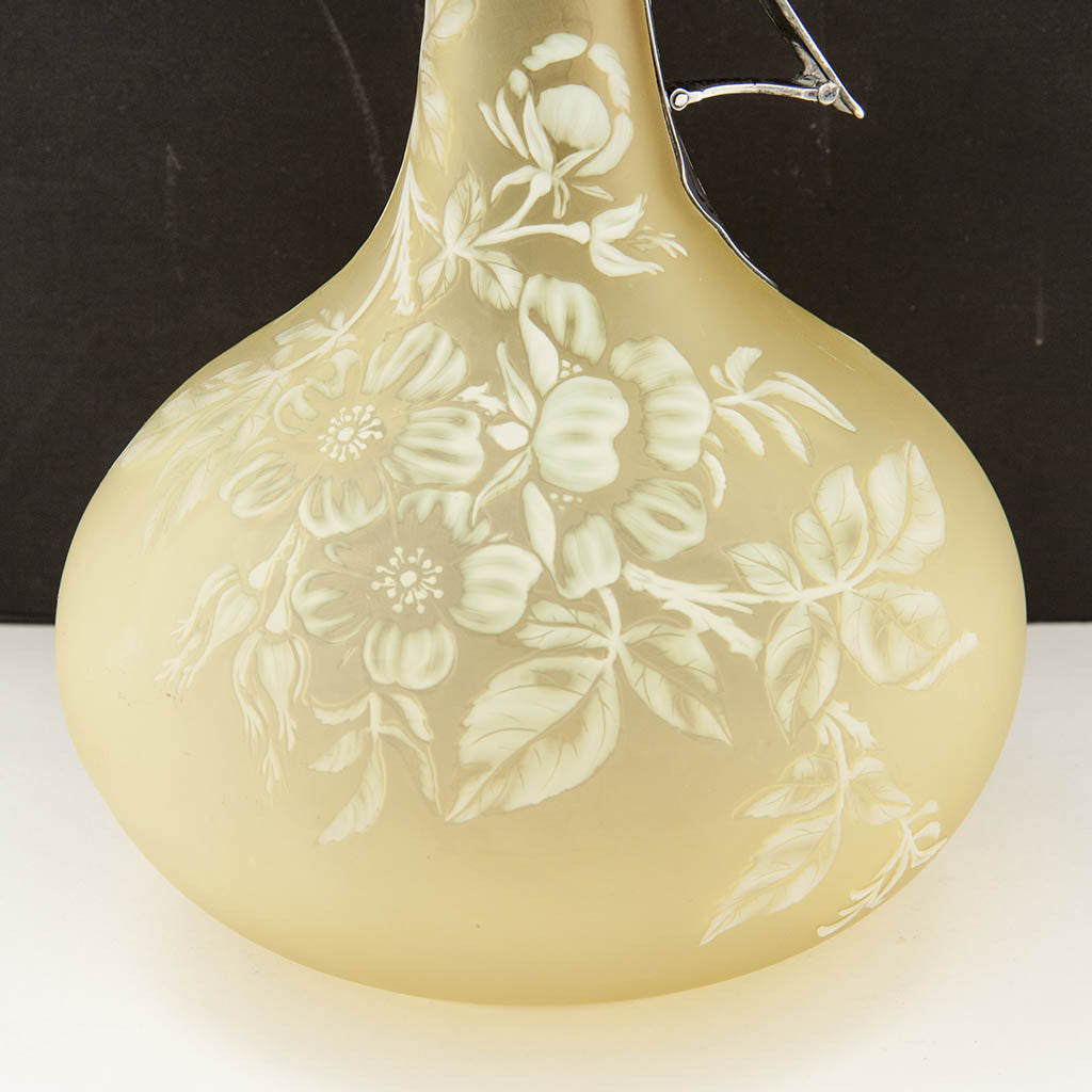 Cameo glass of Gorham Sterling and Yellow Cameo Glass Claret Jug or Decanter, Providence, RI, 1887