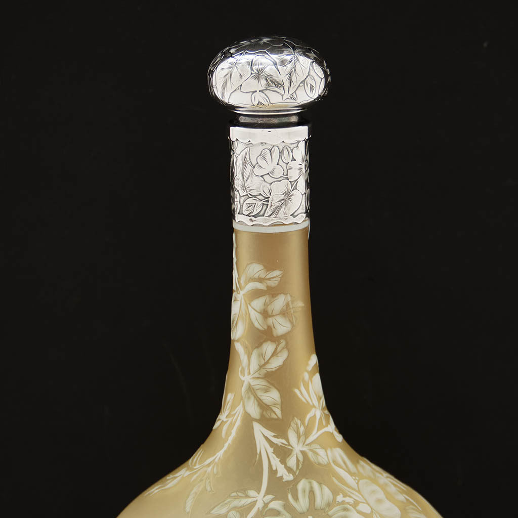 Top to Gorham Sterling and Yellow Cameo Glass Claret Jug or Decanter, Providence, RI, 1887