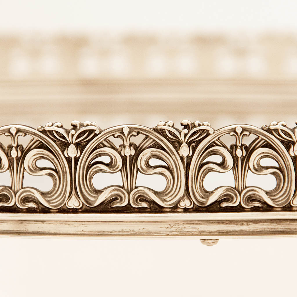 Band of Gorham Rare Sterling &amp; Silver Plate Massive Art Nouveau Gallery Tray, Providence, RI, 1915
