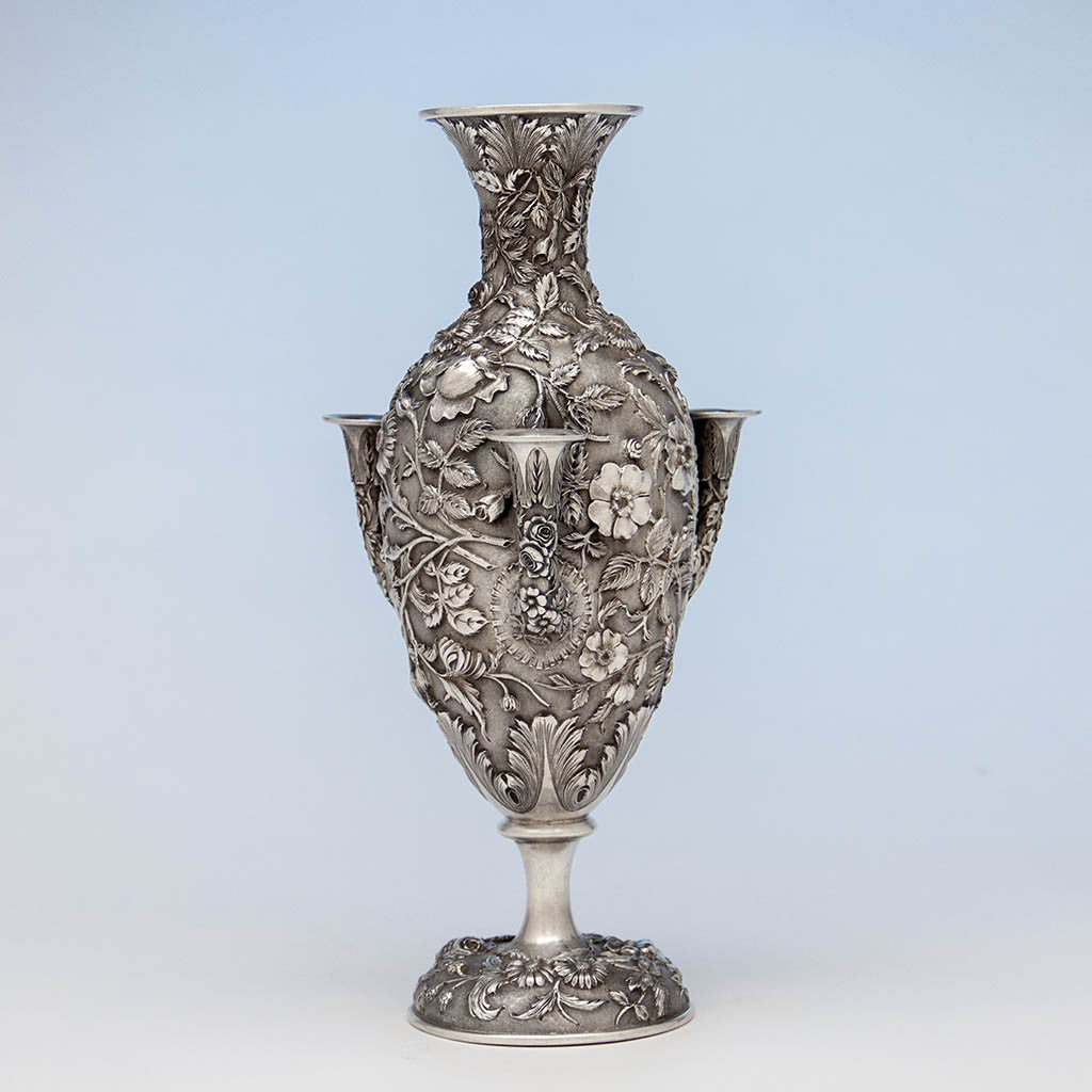 Loring Andrews Antique Sterling Silver Repoussé Vase, Cincinnati, OH, 1895-1903