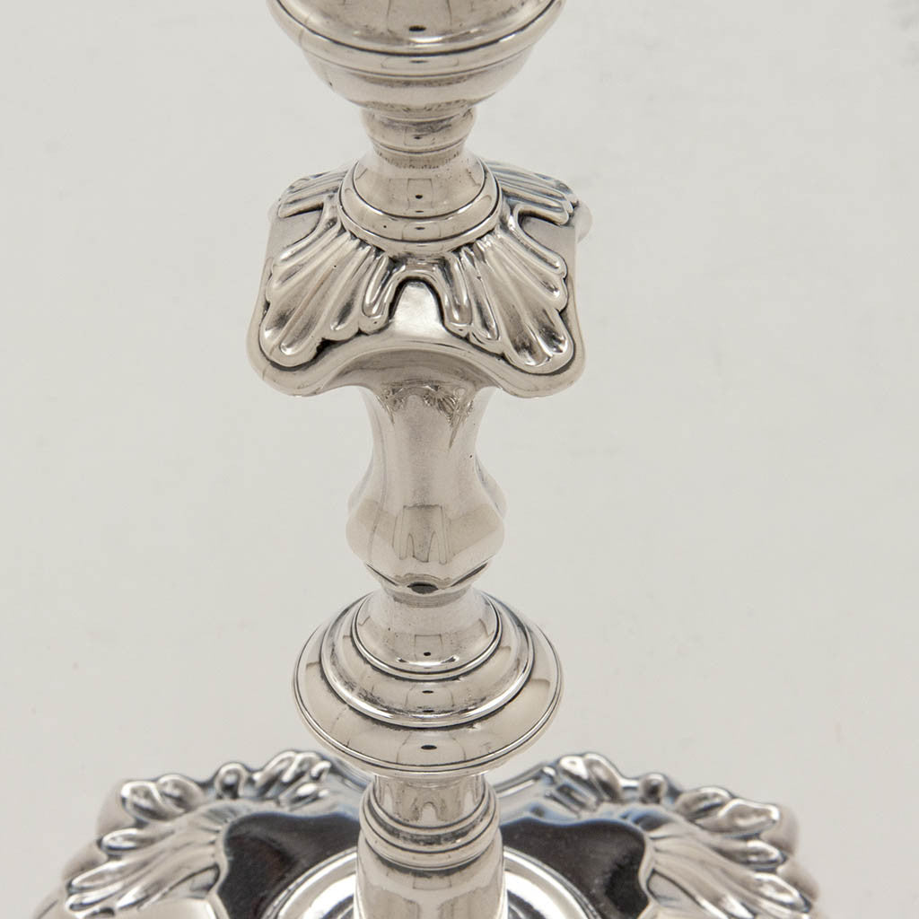 Shoulder to Simon Jouet Pair of George II Antique Sterling Silver Candlesticks, London, 1748/49