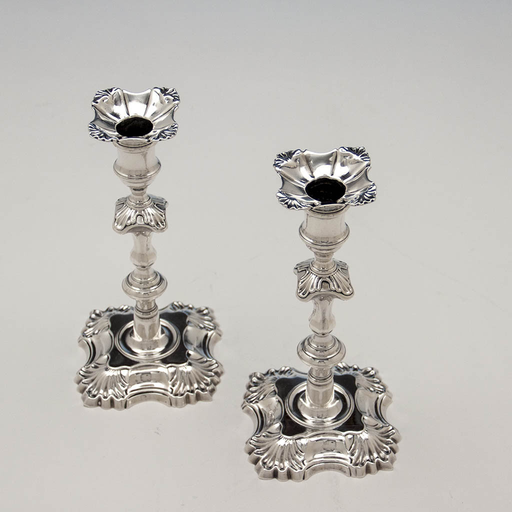 Top view of Simon Jouet Pair of George II Antique Sterling Silver Candlesticks, London, 1748/49