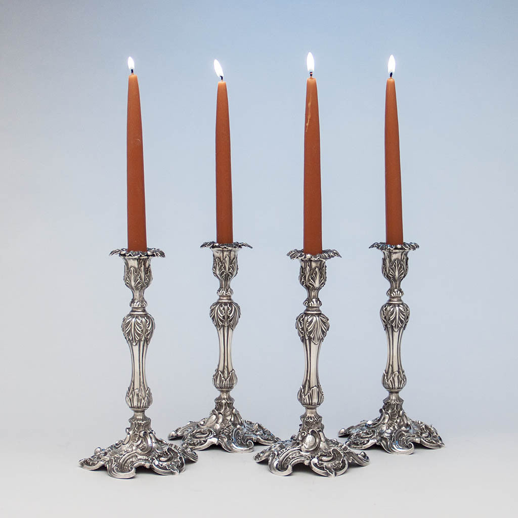 Benjamin Smith, III English Antique Sterling Silver Candlesticks, London, 1838/39 - set of 4
