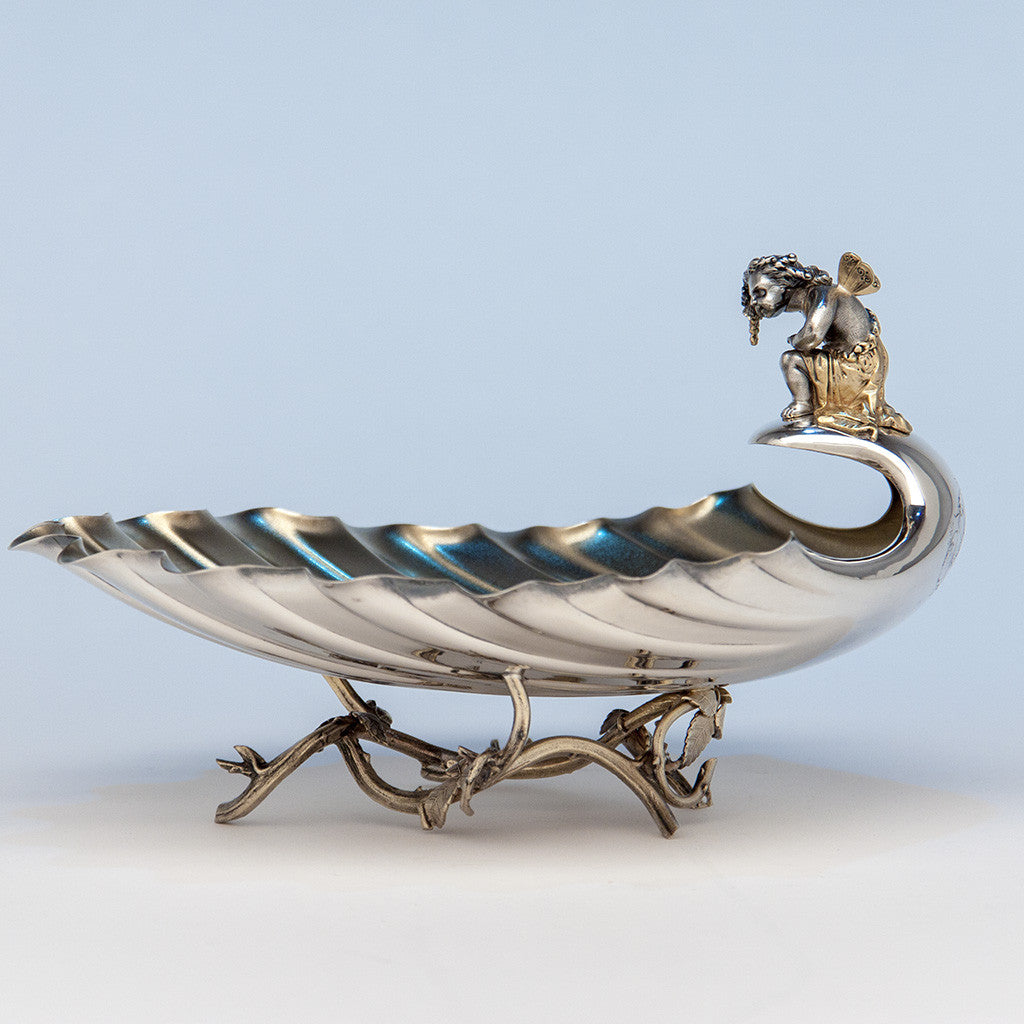 Gorham Antique Sterling Silver Figural Berry Dish, Providence, RI, 1872