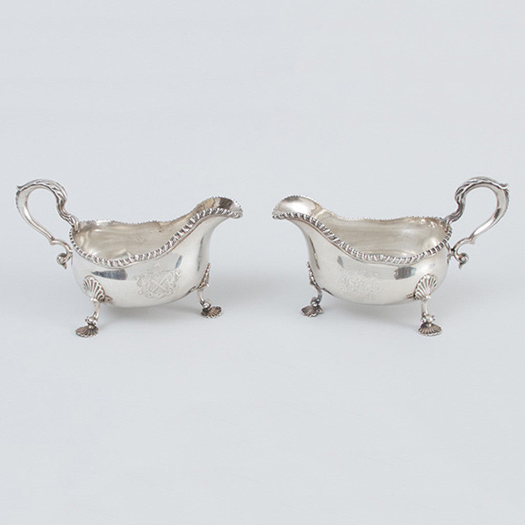 Daniel Smith & Robert Sharp George III Antique Sterling Silver Sauce Boats of American Historical Interest, London, 1763/64, owned by Founding Father George Read of Delaware