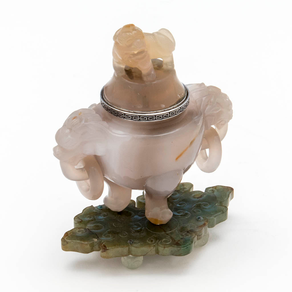 Tio view of Eleder-Hickok Co Sterling Mounted Japanese Agate Inkwell, Newark, NJ, c. 1920&#39;s
