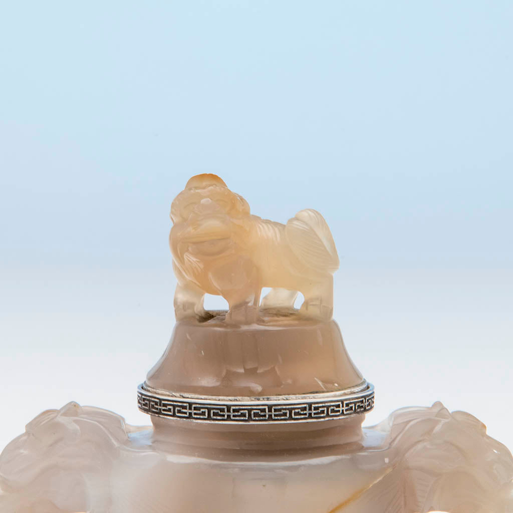 Chinese Carved Agate Desk Censer mounted with Sterling as an